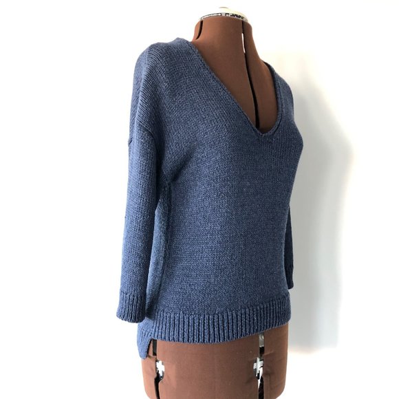 Blue V-neck Pullover Sweater - Picture 6 of 8